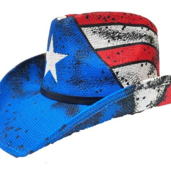 Western Cowboy Hat Patriotic Flag Design Classic Retro Festival Headwear